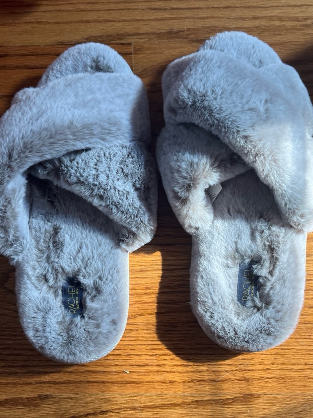 Rachel Plush Crisscross Slide Slippers - Light Gray